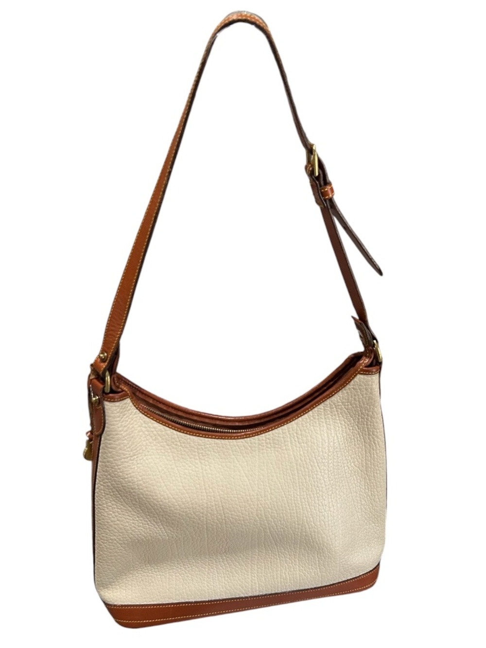 Vintage Dooney & Bourke Hobo Bag Cream Pebbled Leather Tote Bucket Top Zip - Picture 2 of 16